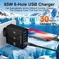 Chargeur mobile DENIXI QC3.0 65W à charge rapide, chargeur de voyage PD, adaptateur secteur multi-ports, adaptateur mobile de type C