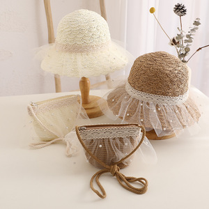 Go Party Summer Sweet Baby Lace Pearl <strong>Hat</strong> <strong>Straw</strong> and Handbag Kids Girls Casual <strong>Hats</strong> Shoulder Bag Set Children Beach Sun Visor <strong>Hat</strong> - Product Image 3
