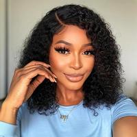 Perruque en cheveux humains 13x4 Lace Front, style Pixie Curl Deep Wave, courte coupe bob, noire naturelle, bouclée, pour femmes, vente en gros