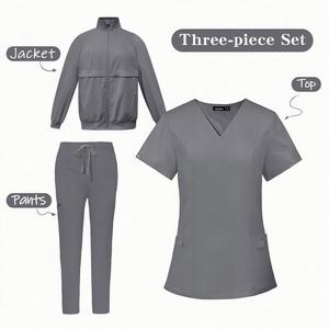 Ensemble de tenue médicale trois pièces en gros avec veste zippée, haut et pantalon pour le personnel médical (médecins et infirmières) - Product Image 4