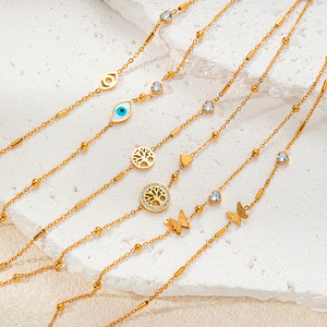 Chaîne <span class=keywords><strong>de</strong></span> <span class=keywords><strong>cheville</strong></span> double couche anti-ternissement plaquée or 18 carats avec fleurs, cœurs et papillons, <span class=keywords><strong>bracelet</strong></span> <span class=keywords><strong>de</strong></span> <span class=keywords><strong>cheville</strong></span> en acier inoxydable 2024 - Product Image 5