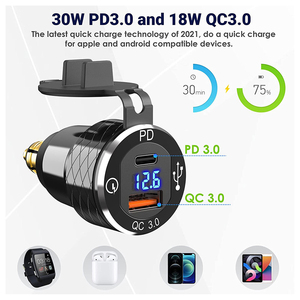 Chargeur USB double port pour moto 48W PD3.0 & QC3.0 Chargeur rapide avec voltmètre LED 12-24V Prise DIN pour <span class=keywords><strong>BMW</strong></span> - Product Image 1