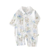 Mameluco de Gasa para Bebé, Ultrafino, de Verano, de Manga Larga, con Cuello Blanco, para Recién Nacidos