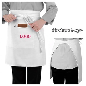 En gros, Tablier <span class=keywords><strong>de</strong></span> cuisine unisexe personnalisé avec logo, pour chef, serveur et <span class=keywords><strong>serveuse</strong></span>, demi-tablier uniforme avec poches, noir et blanc - Product Image 1