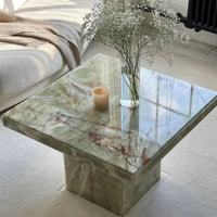 Table carrée moderne en marbre d'agate verte, faite à la main, luxe, pierre naturelle, utilisation hôtelière, villa, mobilier de maison