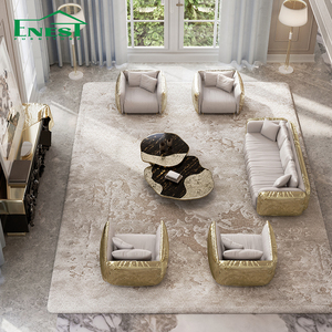 Solution clé en main pour villas de luxe : personnalisation de meubles, ensemble de canapés modernes en laiton martelé, revêtement en <span class=keywords><strong>cuir</strong></span> premium, ensemble pour salon - Product Image 2