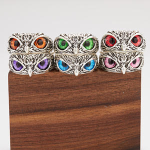 Anillo de plata Vintage con diseño de búho para hombre y <span class=keywords><strong>mujer</strong></span>, sortija ajustable, apertura amplia, diseño ojo de gato, Animal - Product Image 3