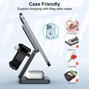 Estación de carga inalámbrica plegable <span class=keywords><strong>3</strong></span> en 1 para <span class=keywords><strong>iPhone</strong></span> 15 14 13 12 <span class=keywords><strong>AirPods</strong></span> <span class=keywords><strong>3</strong></span>/2 Watch 9 8 <span class=keywords><strong>7</strong></span> para cargador magnético Samsung Galaxy - Product Image 5