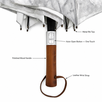 Parapluie droit coupe-vent 8K en pongé avec impression 3D en relief unique, structure entièrement en fibre de verre, poignée en bois et argentée, idéal pour les voyages