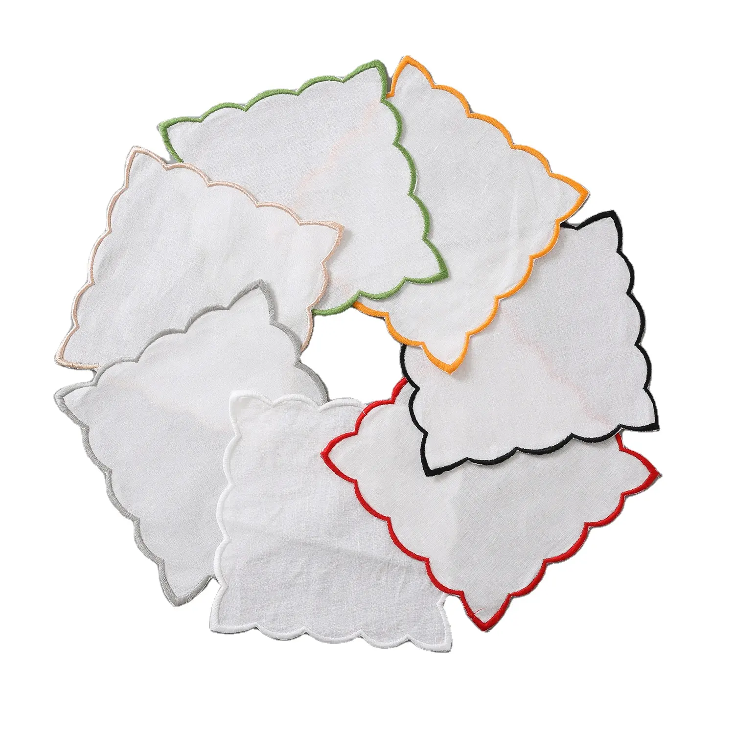 Free Sample 6x6" Multi Color Cotton Linen Napkins Custom Design Embroidered Cocktail Napkins For Restaurant Wedding