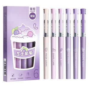 Прямая жидкая Ручка-роллер, Черная гелевая ручка, набор из 6 штук, Студенческая черная ручка 0,5 мм - Product Image 1