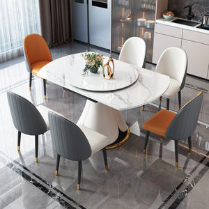 Table à manger ronde de style italien avec plateau en pierre frittée à motif de marbre <span class=keywords><strong>blanc</strong></span> et plateau tournant pour salle à manger moderne - Product Image 1