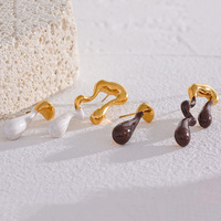 Boucles d'oreilles créatives asymétriques XY 1896 en acier inoxydable, émail blanc et marron, bijoux étanches en métal, cadeau pour femme