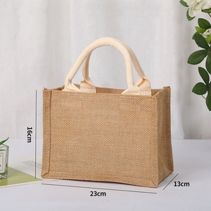Factory Hot <strong>Wholesale</strong> Custom Blank <strong>Jute</strong> Burlap Hessian <strong>Tote</strong> <strong>Bag</strong> with Rope Handles Cheap for Wedding Bridesmaid Shopping Beach - Product Image 3