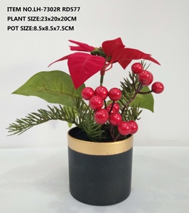 Flores artificiales <span class=keywords><strong>de</strong></span> Navidad, flores rojas <span class=keywords><strong>de</strong></span> 5 cabezas en macetas para decoración <span class=keywords><strong>de</strong></span> fiesta - Product Image 2
