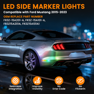 Feux de position latéraux LED RVB fumés transparents en gros pour <span class=keywords><strong>Ford</strong></span> <span class=keywords><strong>Mustang</strong></span> 2015-2023, réflecteur de pare-chocs arrière, feu de signalisation arrière - Product Image 3