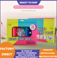 Boîte cadeau de crayons de couleur puzzle 36 couleurs avec 4 motifs de dessins animés pour enfants, fournitures de dessin et de coloriage DIY