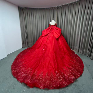 Abito da ballo Quinceanera in chiffon rosso brillante, lungo fino al pavimento, con farfalle, Vestidos De 15 Anos per Miss XV, abito da sera da donna - Product Image 6