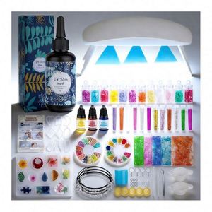 TOYSRUNNER Jewelry Craft <b>DIY</b> <b>Kit</b> Hard Crystal Clear UV LED Lamp Silicone Molds Glitter Foil Flowers Pendants Earrings Set - Product Image 1