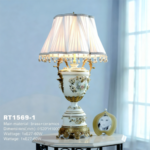 Đèn bàn trang trí tua rua sang trọng, thân gốm, chân đế bằng đồng kiểu cổ điển, đèn ngủ cho phòng ngủ chính - Product Image 2