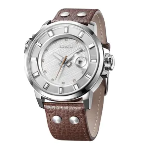 定制经典品牌奢华不锈钢手表男士高品质石英设计真皮表带金色ODM运动手表