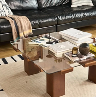 Table basse moderne en verre trempé et bois avec rangement multifonctionnel, portable et durable pour le salon