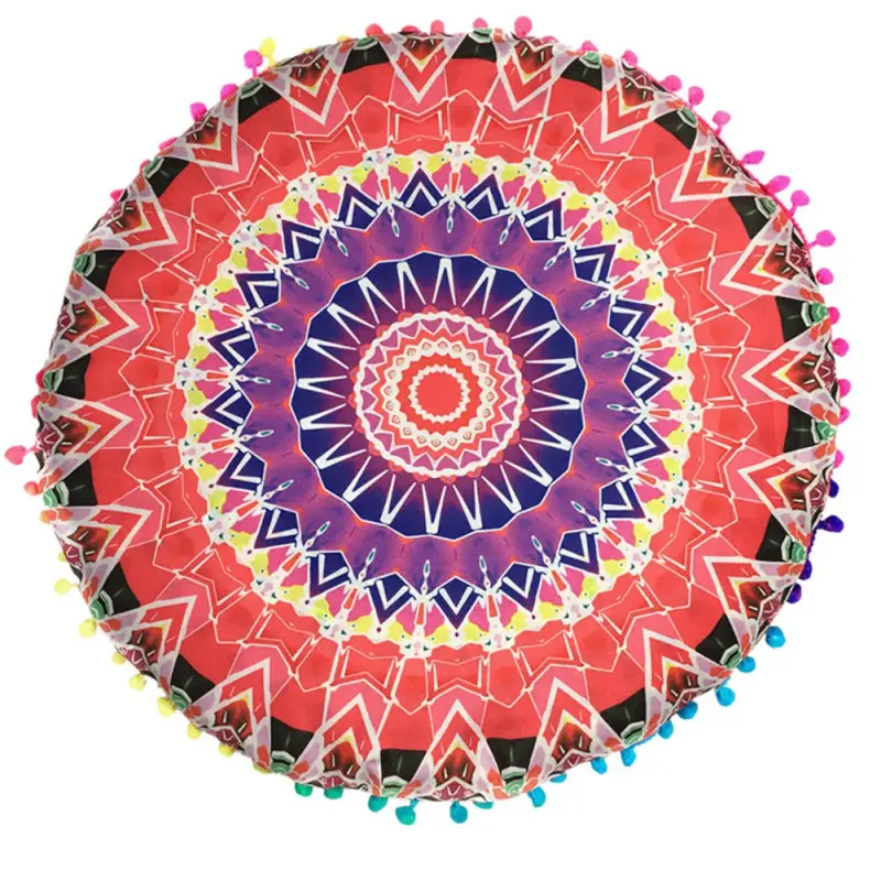 인도 만다라 스타일 라운드 다채로운 인쇄 쿠션 커버 보헤미안 장식 자카드 베개 케이스 커버 거실