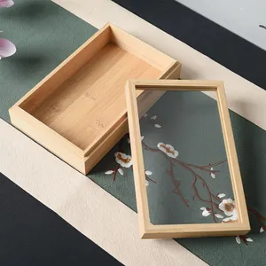 wholesale natural color Bamboo create gift Boxes clear Acrylic Lid Perfume Bottle Display Custom Bamboo packaging gift Box