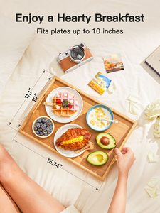 Bandeja de Desayuno de Bambú con Asas, Mesa de Cama con Patas Plegables para Sofá, Comer, Trabajar, Escritorio, Soporte para Comida y Aperitivos, Bandeja para Servir - Product Image 3