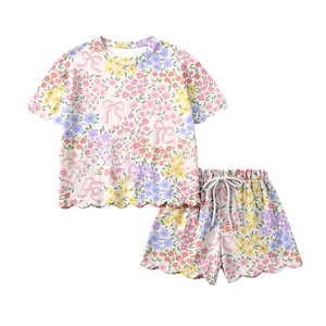 GSSO3267 CUSTOM Ensemble de vêtements pour petite fille active, imprimé fleurs violettes, vente en gros, ensemble à manches courtes pour enfant - Product Image 6