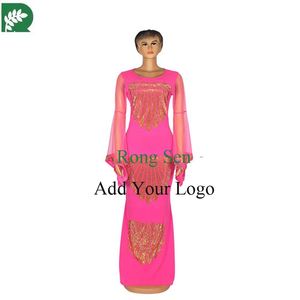Robe africaine de taille Robe longue extensible avec motifs brillants et manches longues en filet de chauve-souris translucide - Product Image 2