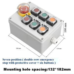 Boîtier d'arrêt d'urgence à 7 voies avec couvercle de protection et six boutons à réinitialisation automatique, station de commande double rangée IP65, boîtier de boutons - Product Image 2