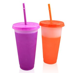 Bestseller 16oz 24oz Farbwechselnder Wiederverwendbarer PP-Kunststoff Mattierter Farbwechselbecher für Kaltgetränke mit Deckel und Strohhalm - Product Image 5