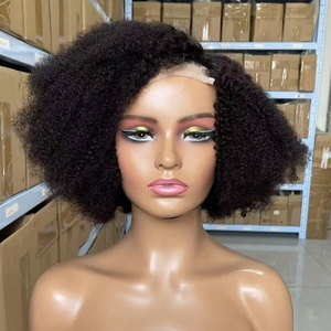 Vendeur d'usine Cheveux Humains Afro Wave Pixie Perruque Bomb Blend Vente Chaude Naturel Noir Afro Kinky 4x4 Lace Closure Bob Perruque - Product Image 1