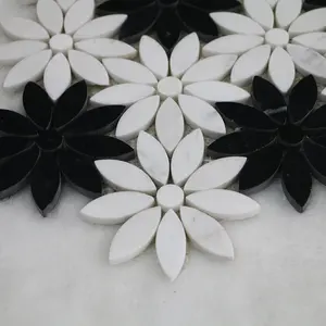 Moda decorazione da parete in marmo margherita modello Backsplash bianco e nero mattonelle a forma di fiore mosaico in pietra di marmo