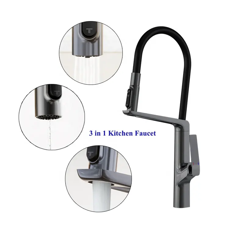 TiK Tok Single Handle Hot Cold Water Tap 360 Degree Swivel Spout Pull Down Kitchen Faucet with Water Purifier