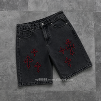 Jorts de diseñador para hombre, holgados, bordados, personalizados, de mezclilla, pantalones cortos de jean para hombre, bordados, de pierna ancha, sueltos, nuevos