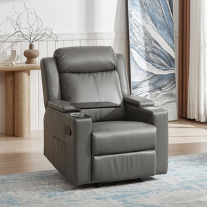 Factory Direct Living Room Sofas Black <strong>Grey</strong> Pu Leather Electric Power Single <strong>Recliner</strong> <strong>Chair</strong> with Storage and Cup Holder Table - Product Image 3