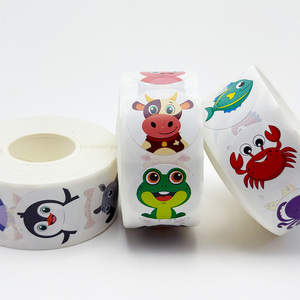 Pegatinas Redondas de Animales Marinos y Terrestres, Pegatinas Autoadhesivas de Dibujos Animados Coloridos para Niños, Regalo de Recompensa para Maestros de Jardín de Infancia - Product Image 1
