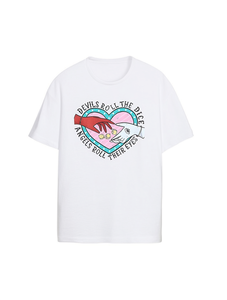 T-shirt da donna in puro cotone a maniche corte, girocollo, casual, con stampa di lettere e cuori, vestibilità comoda, per primavera ed estate - Product Image 1