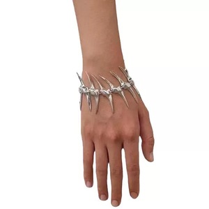 European New Silver Thorn Horn Spiky Fishbone <strong>Back</strong> <strong>Drop</strong> <strong>Necklace</strong> Surrealist Futuristic Fashion Item - Product Image 4