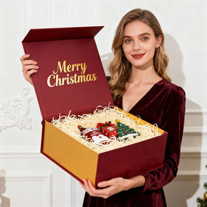 Sang trọng tùy chỉnh kích thước lớn tái sử dụng từ cứng nhắc Đóng gói hộp các tông giấy nam châm đóng cửa giáng sinh hộp quà tặng với Raffia Điền - Product Image 2