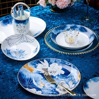 Service de vaisselle en porcelaine fine de Jingdezhen, style chinois moderne, luxe léger, esthétique raffinée, compatible micro-ondes, ensemble de bols et assiettes, idéal pour les cadeaux de déménagement et les occasions professionnelles