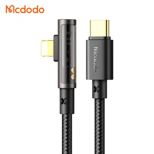 Mcdodo 339 USB C pour iPhone Câble de charge 20W PD 36W Câble de chargeur Nylon en alliage de zinc clair Nouveaux câbles de conception LED pour iPhone
