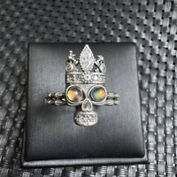 Bague ajustable en argent S925 avec incrustation de pierre de lune de Madagascar, pierre précieuse naturelle, forme de crâne, tendance, sans ternissement, pour les fêtes