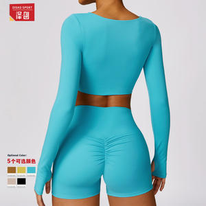 Camiseta Deportiva de Manga Larga de Tela Spandex Disko Sport, Color Sólido, Elástica, para Correr, Azul Lago, Marrón Ginkgo, Lino - Product Image 4