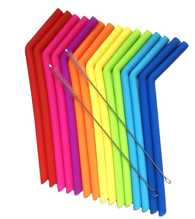 Многоразовые гибкие 6 шт. большие силиконовые соломинки, набор силиконовых соломинок пищевого класса с щеткой, набор силиконовых соломинок