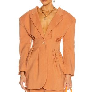 Ensemble professionnel pour femme de haute qualité, veste élégante et sexy à col en V profond, pantalon droit à jambes larges, costume en lin deux pièces pour femme - Product Image 2