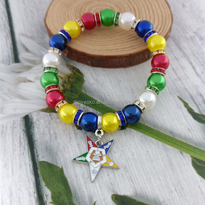 Drop Shopping Lettre de Sororité Grecque Perle Élastique Perlée Ordre de la Société Étoile Orientale OES Bracelet à Charms en Émail - Product Image 3