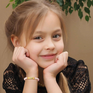 Bracelets pour enfants en acier inoxydable cristal rose naturel pierre turquoise plaque à la mode lettrage bracelets pour bébés à la mode - Product Image 3